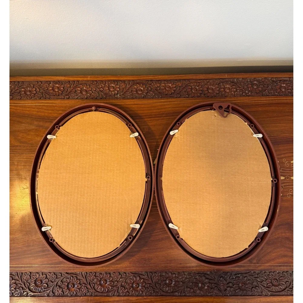 Vintage Hummel Embroidered Wall‎ Art Pair – Framed Oval Needlework (13x10)